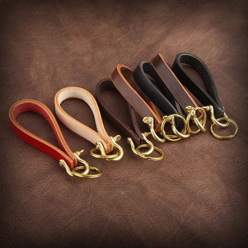 Handmade Genuine Leather Keychain Solid Brass For Men and Women Car Keychain Wallet Pocket Waist Holder Keyrings