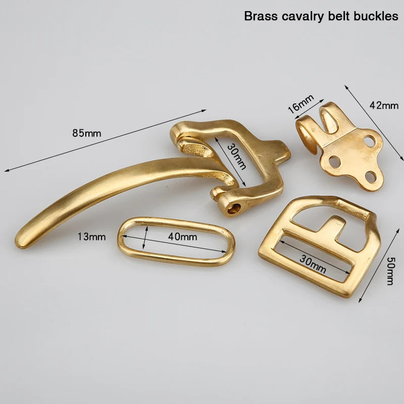 Solid Brass Cavalry Belt Buckle for Men Belt Rivet Screws Waistband Hook Clasp Leather Buckles Head Accessories 4pcs/set