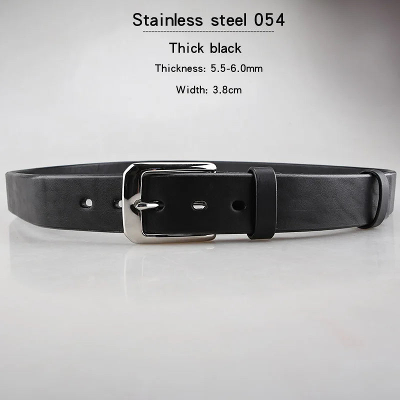 Men's Handmade Genuine Leather Belt - 3.8cm, Solid Steel Pin Buckle, Fully Customizable