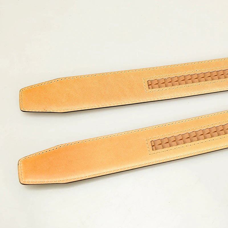 3.4cm  Automatic Buckle Belt Genuine Leather High Quality Belts For Men Full-Grain Leat Headless Belt Handmade DIYher