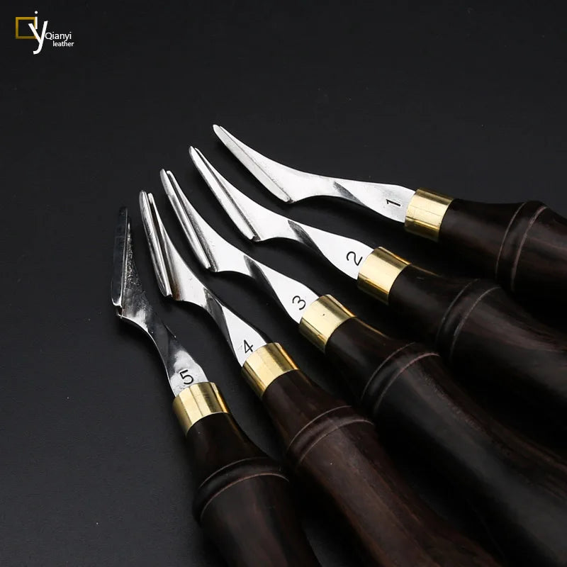 Leather Edge Beveler Skiving Craft Work Tools Ebony Handle Cutter Edger Creaser Skiver Double Tool Head Pull and Push
