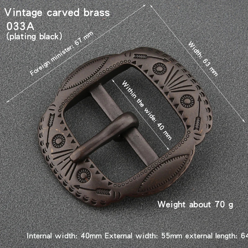 Solid Brass 40mm Belt Buckle vintage embossed Single Pin Belt Half Buckle Fit For 37mm-39mm DIY Leather Craft Buckle