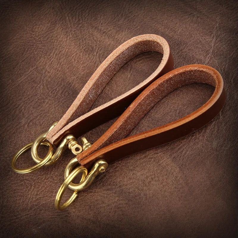 Handmade Genuine Leather Keychain Solid Brass For Men and Women Car Keychain Wallet Pocket Waist Holder Keyrings