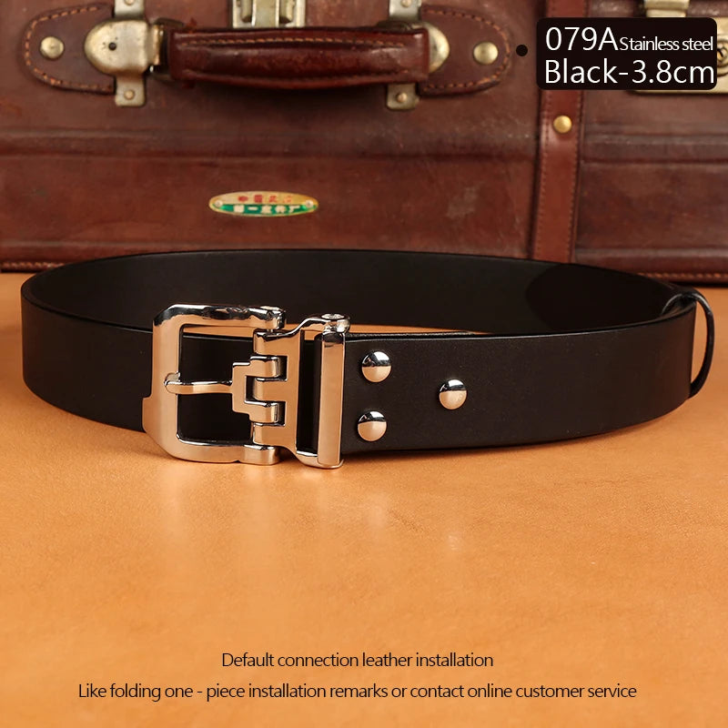 Italy Vegetable Tanned Leather Men's High Quality Belts Business Cowboy Waistband Male Pin Buckle Belts Full-Grain