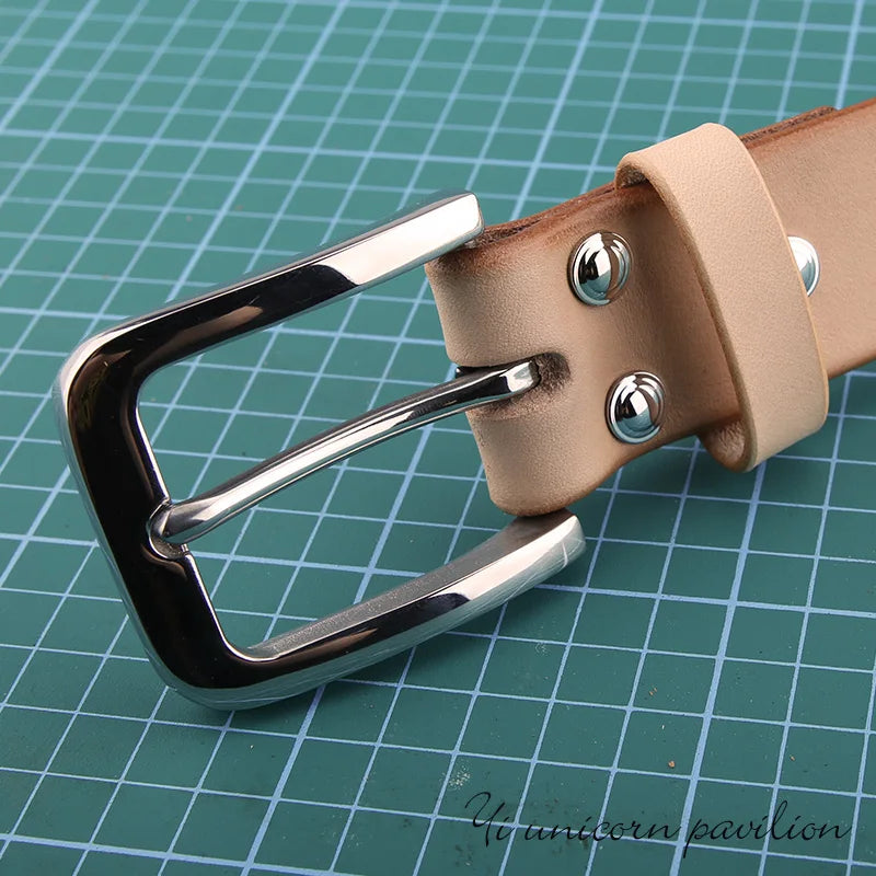 Men's Handmade Genuine Leather Belt - 3.8cm, Solid Steel Pin Buckle, Fully Customizable