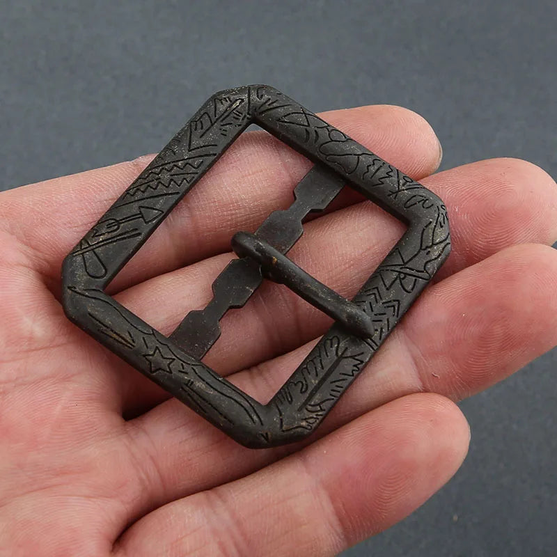 Solid Brass 40mm Belt Buckle vintage embossed Single Pin Belt Half Buckle Fit For 37mm-39mm DIY Leather Craft Buckle
