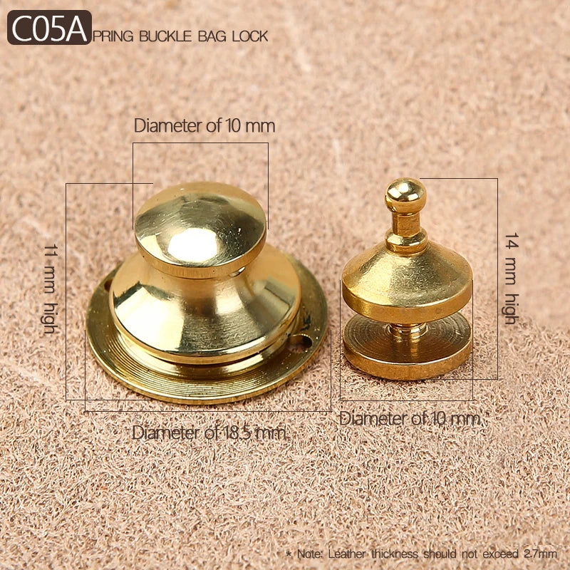 Solid Brass Bag Lock Spring Buckle Case Metal Insert Lock Round / Flower Head Decorate DIY Leather Craft Hardware