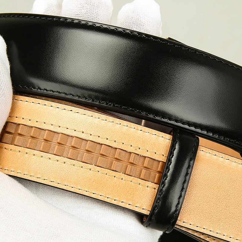 3.4cm  Automatic Buckle Belt Genuine Leather High Quality Belts For Men Full-Grain Leat Headless Belt Handmade DIYher