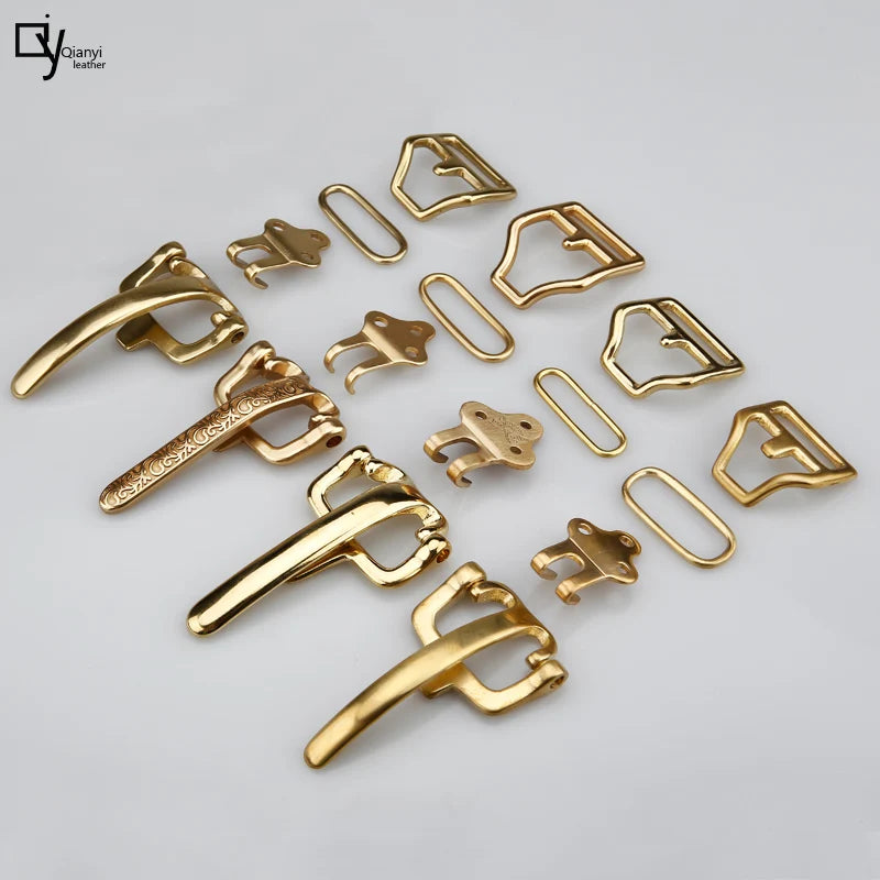 Solid Brass Cavalry Belt Buckle for Men Belt Rivet Screws Waistband Hook Clasp Leather Buckles Head Accessories 4pcs/set