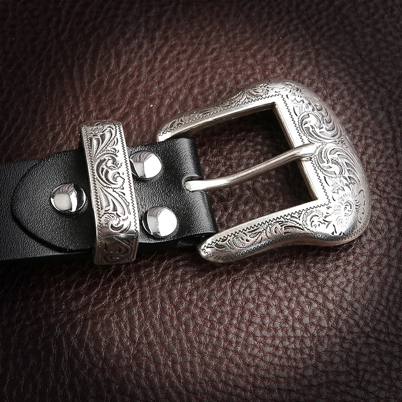 Genuine Leather Men's High Quality Buckle Tangcao Three-Piece Silver Plated Belt Buckl Full-Grain Leathere Pin Buckle Belts