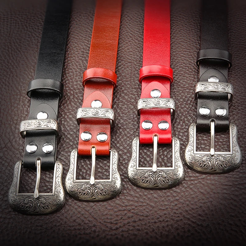 Genuine Leather Men's High Quality Buckle Tangcao Three-Piece Silver Plated Belt Buckl Full-Grain Leathere Pin Buckle Belts