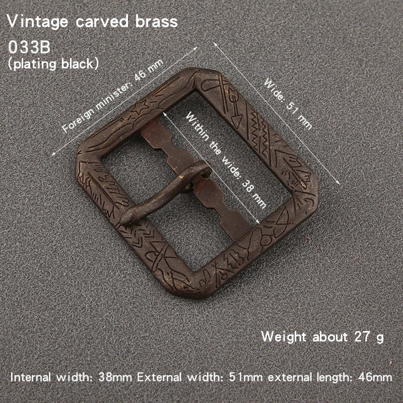 Solid Brass 40mm Belt Buckle vintage embossed Single Pin Belt Half Buckle Fit For 37mm-39mm DIY Leather Craft Buckle