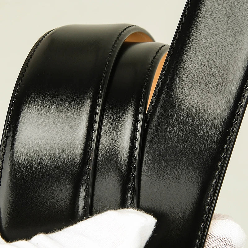 3.4cm  Automatic Buckle Belt Genuine Leather High Quality Belts For Men Full-Grain Leat Headless Belt Handmade DIYher