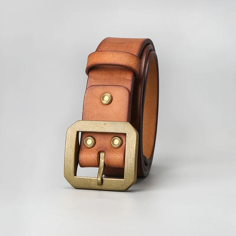3.8cm American Retro Thickened Belt For Men High Quality Buckle Solid Brass Belt Buckle vegetable leather Men's Belt For Jeans