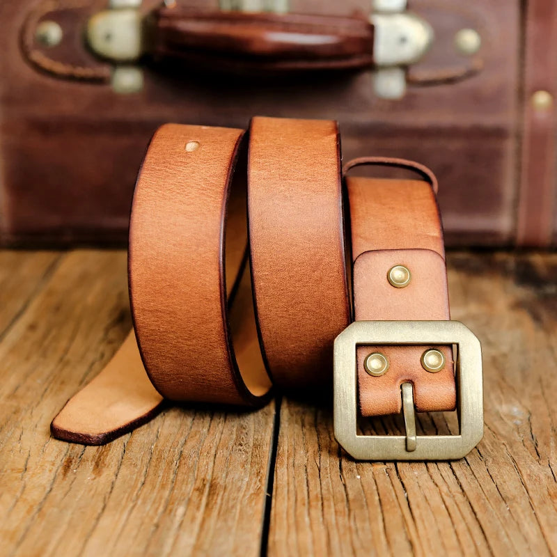 3.8cm American Retro Thickened Belt For Men High Quality Buckle Solid Brass Belt Buckle vegetable leather Men's Belt For Jeans