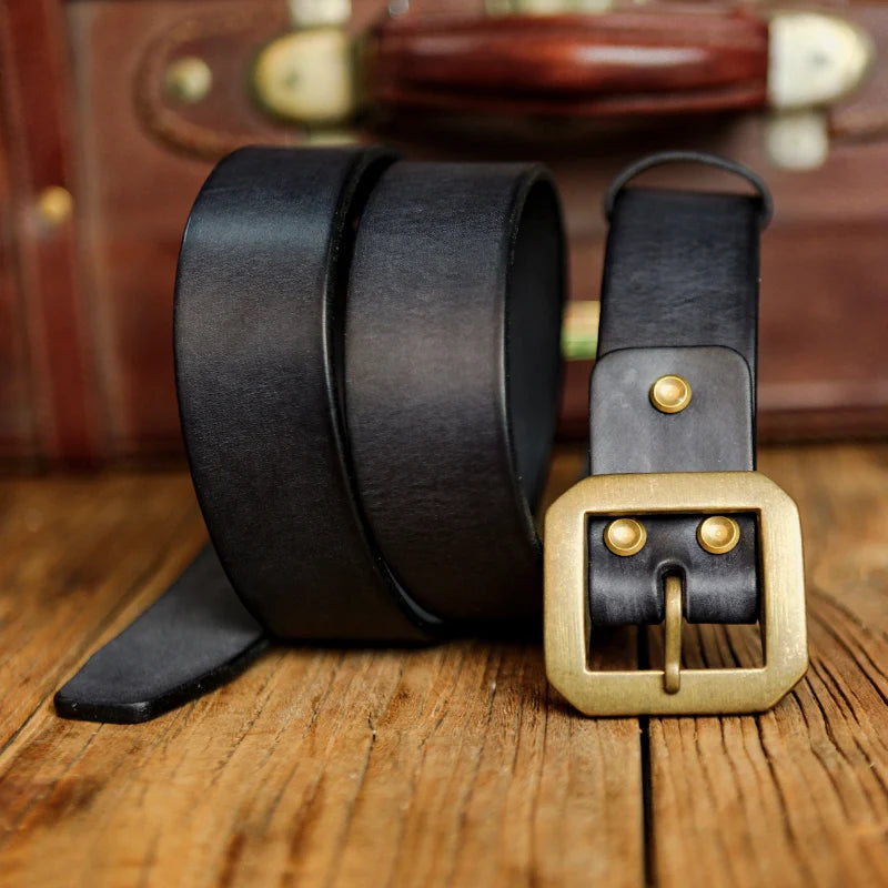3.8cm American Retro Thickened Belt For Men High Quality Buckle Solid Brass Belt Buckle vegetable leather Men's Belt For Jeans