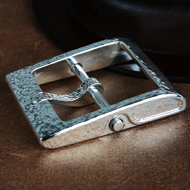 1pcs 925 Sterling Silver Metal 40mm Belt Buckle For Men Stainless Steel Single Pin Belt Half Buckle Fit For 37mm-39mm