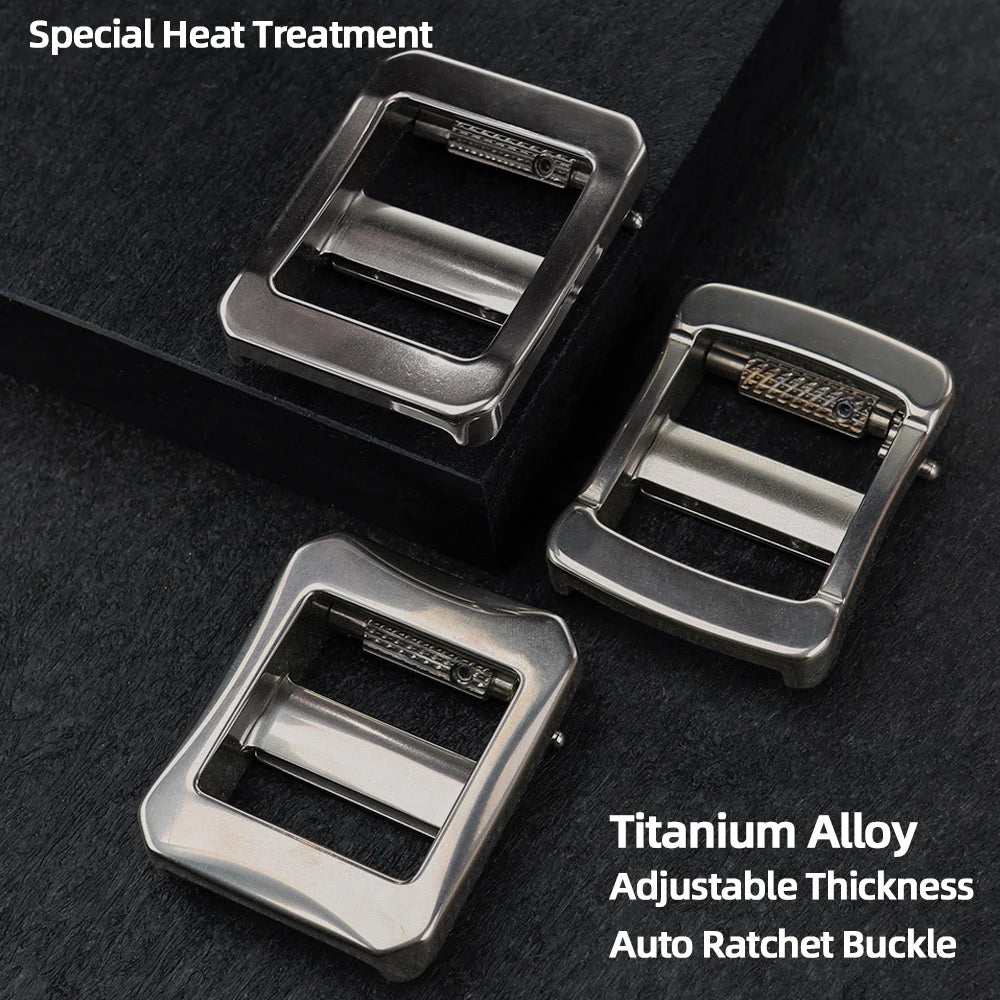 Rugged Men's Titanium Alloy Automatic Ratchet-Free Belt Buckle 5-6mm Adjustable Thickness Upgraded Heat Treatment Heavy Duty Dur