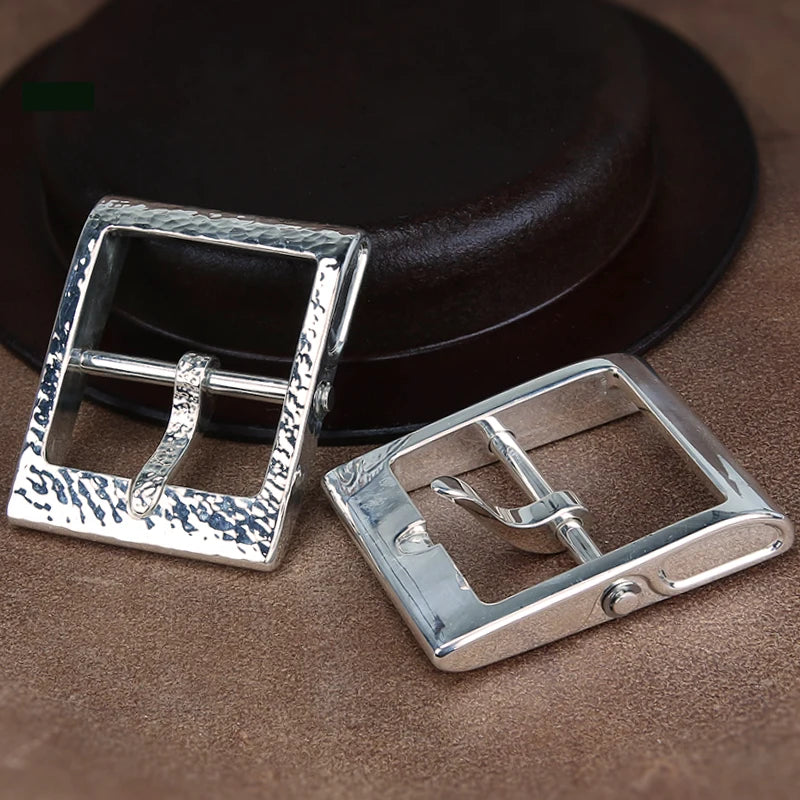 1pcs 925 Sterling Silver Metal 40mm Belt Buckle For Men Stainless Steel Single Pin Belt Half Buckle Fit For 37mm-39mm