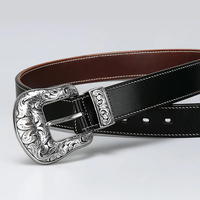 1pcs 925 Sterling Silver Metal Belt Buckle For Men Pin Buckles Vintage Embossed DIY Leather Craft Buckle