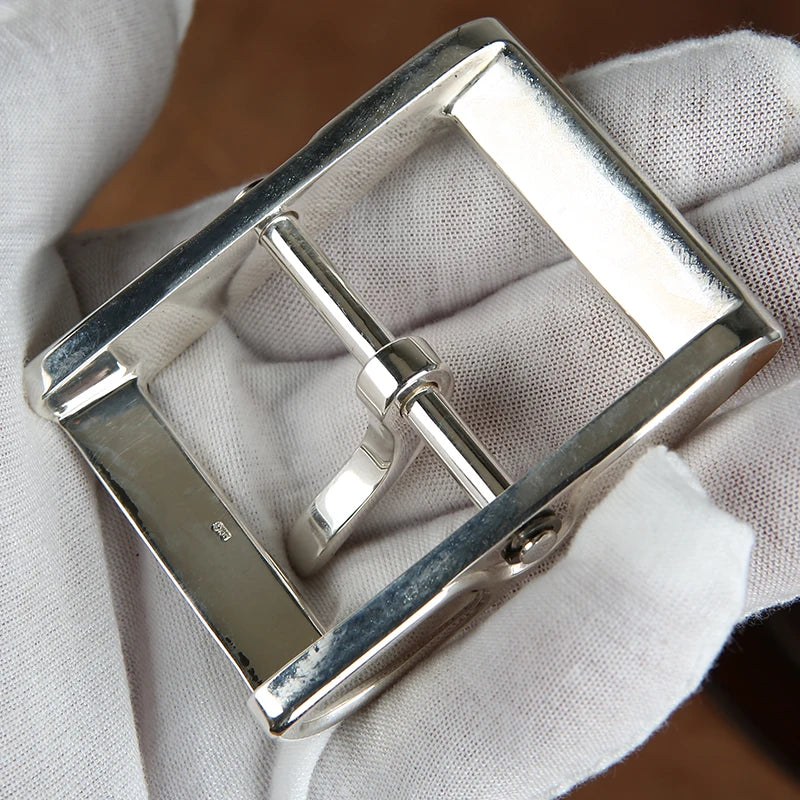 1pcs 925 Sterling Silver Metal 40mm Belt Buckle For Men Stainless Steel Single Pin Belt Half Buckle Fit For 37mm-39mm