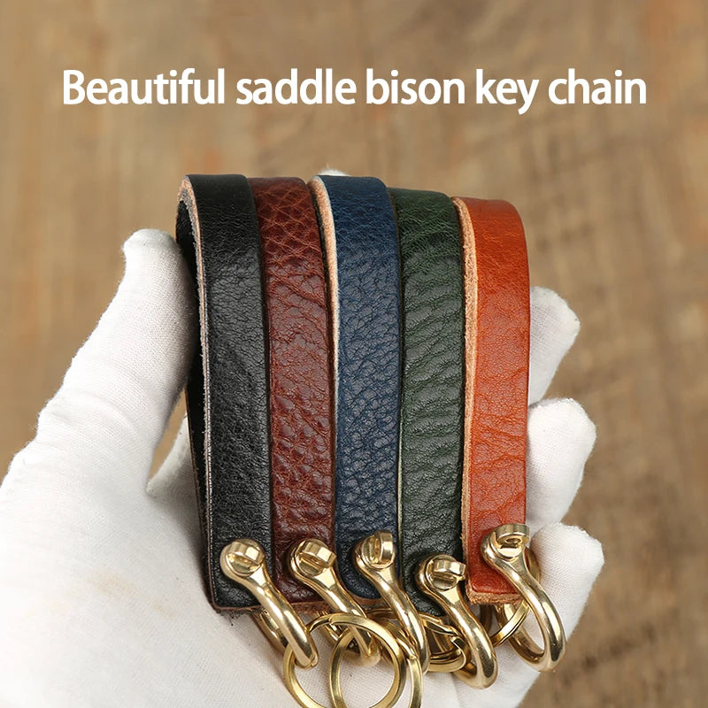 Trendy Color Cowhide Strap Keychain For Men and Women Car Keychain Wallet Pocket Waist Holder Keyrings