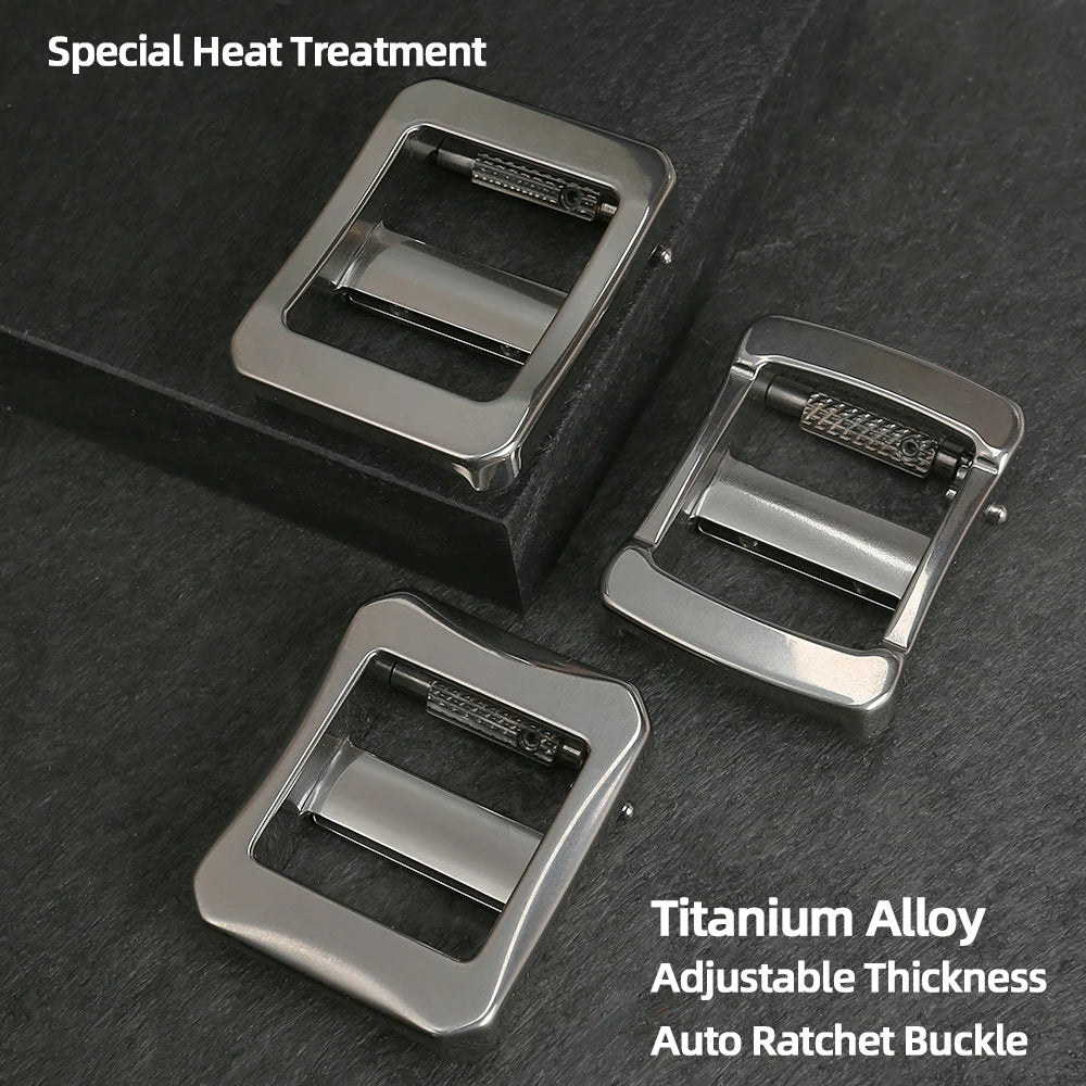 Rugged Men's Titanium Alloy Automatic Ratchet-Free Belt Buckle 5-6mm Adjustable Thickness Upgraded Heat Treatment Heavy Duty Dur