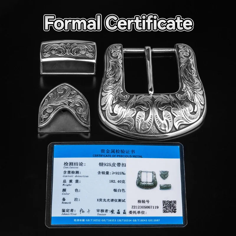 1pcs 925 Sterling Silver Metal Belt Buckle For Men Pin Buckles Vintage Embossed DIY Leather Craft Buckle