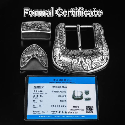 1pcs 925 Sterling Silver Metal Belt Buckle For Men Pin Buckles Vintage Embossed DIY Leather Craft Buckle