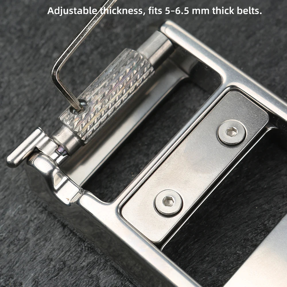 Rugged Men's Titanium Alloy Automatic Ratchet-Free Belt Buckle 5-6mm Adjustable Thickness Upgraded Heat Treatment Heavy Duty Dur