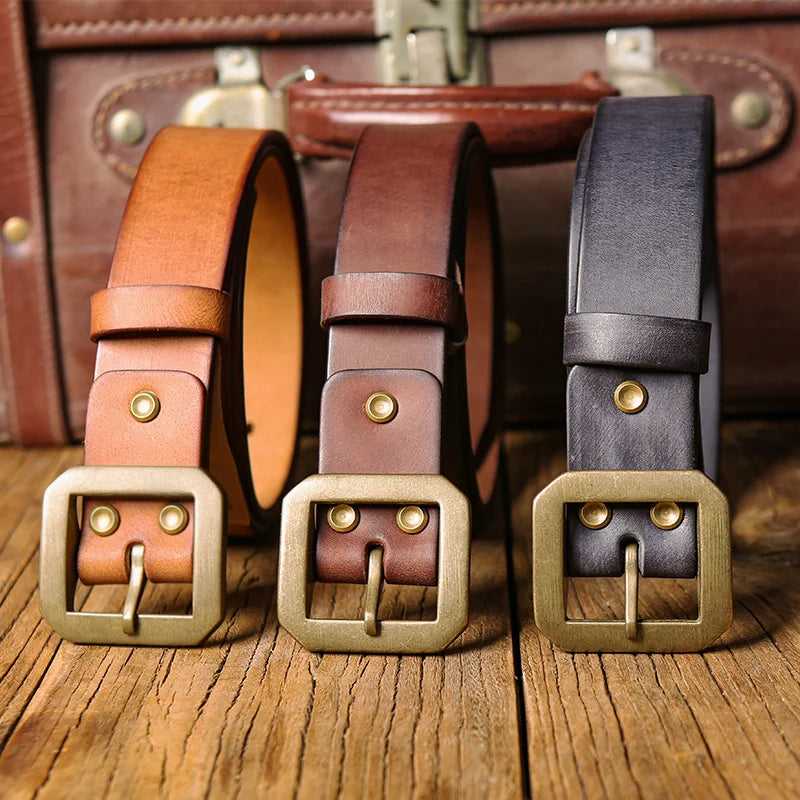 3.8cm American Retro Thickened Belt For Men High Quality Buckle Solid Brass Belt Buckle vegetable leather Men's Belt For Jeans