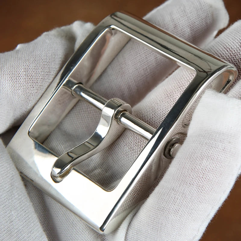 1pcs 925 Sterling Silver Metal 40mm Belt Buckle For Men Stainless Steel Single Pin Belt Half Buckle Fit For 37mm-39mm