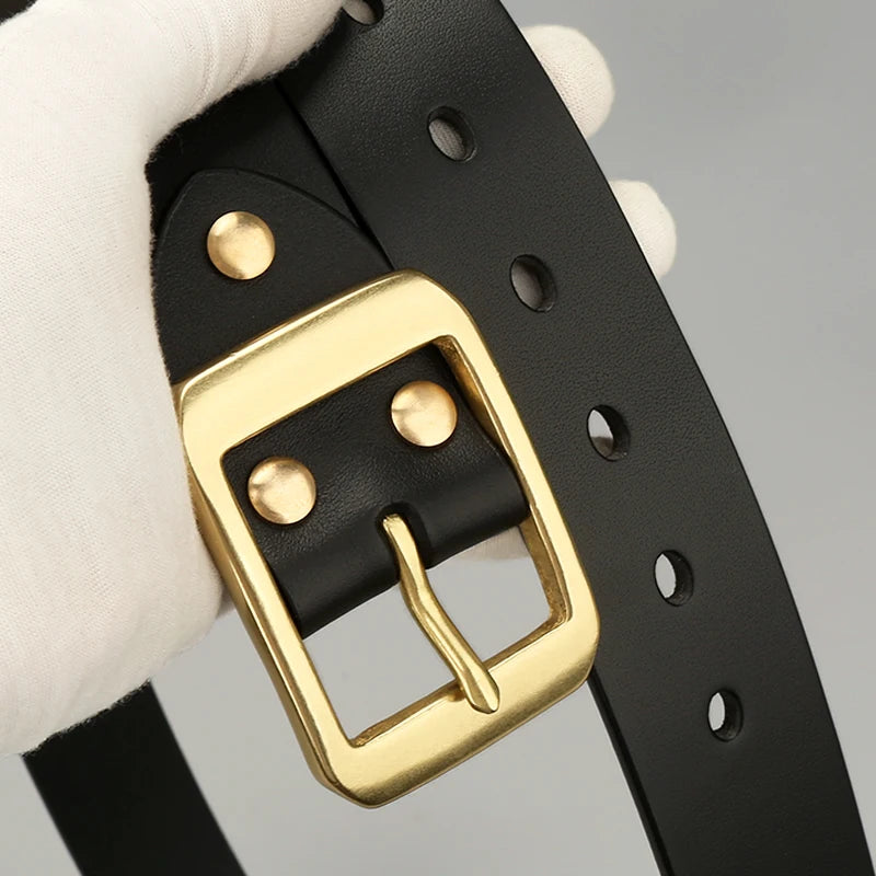 Artisan Men's Genuine Leather Belt - 3.8cm Width, Italian Vegetable-Tanned, Solid Brass Buckle for Jeans